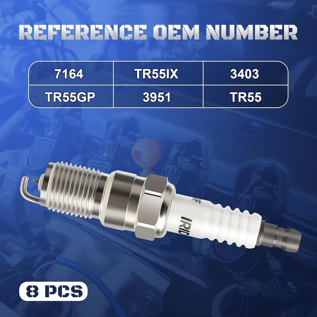 Iridium Spark Plugs 8 Pack 7164 TR55IX Compatible With 1997-2010 Ford F150 V8 4.6 5.4, Ford Expedition Explorer Mustang, Cadillac, Chevy, GMC,