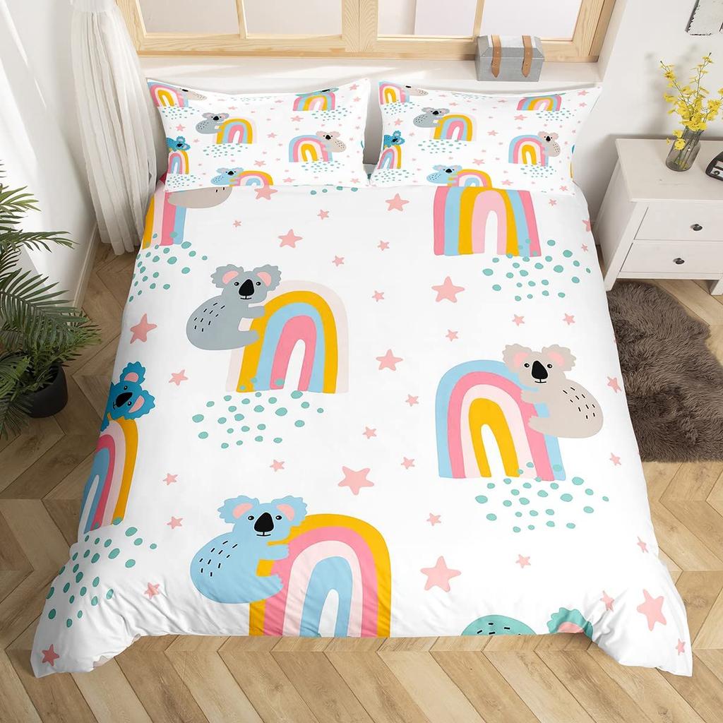 Rainbow Duvet Cover Sun and Stars for Girls Boys Children Cartoon Style Cloud Girly Microfiber Quilt Cover Bedroom Decorations