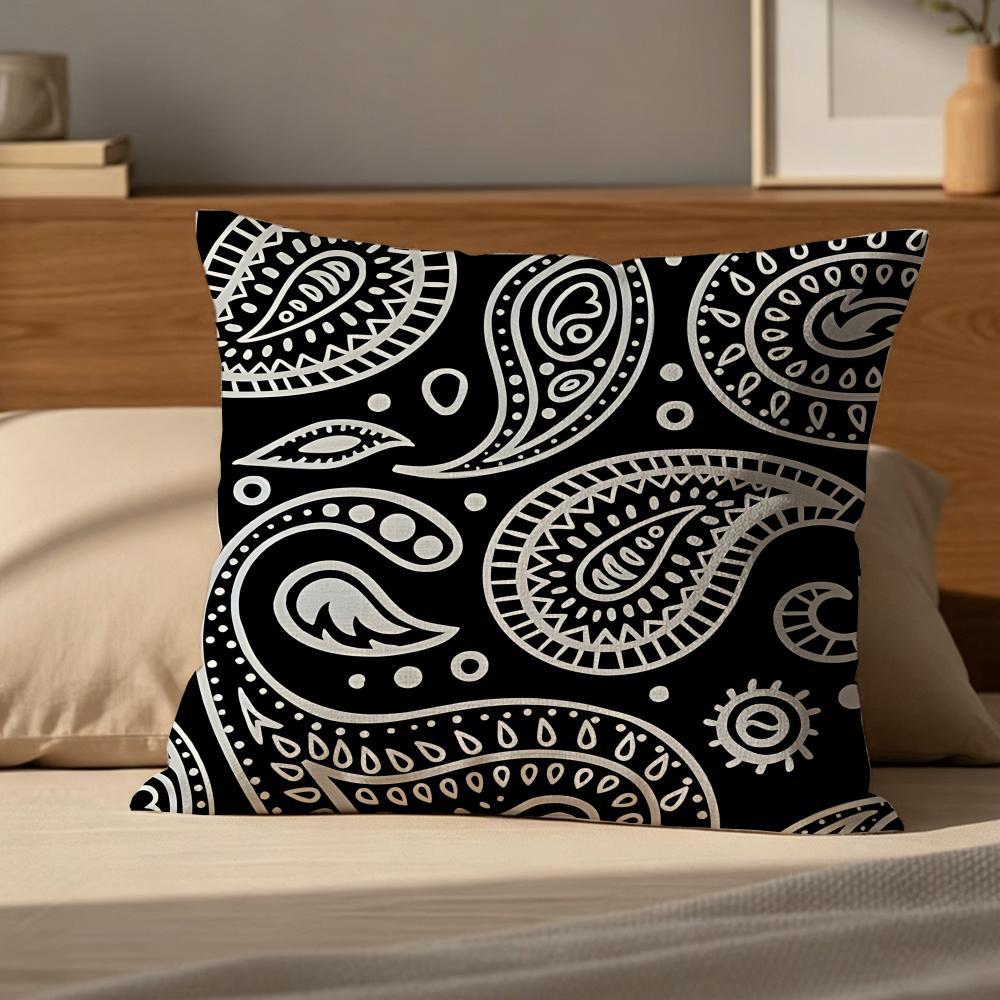 1P-Paisley Pattern Cushion Cover Natural Linen Pillowcase Set, All-In-One Decor For Sofa, Bedroom & Chair