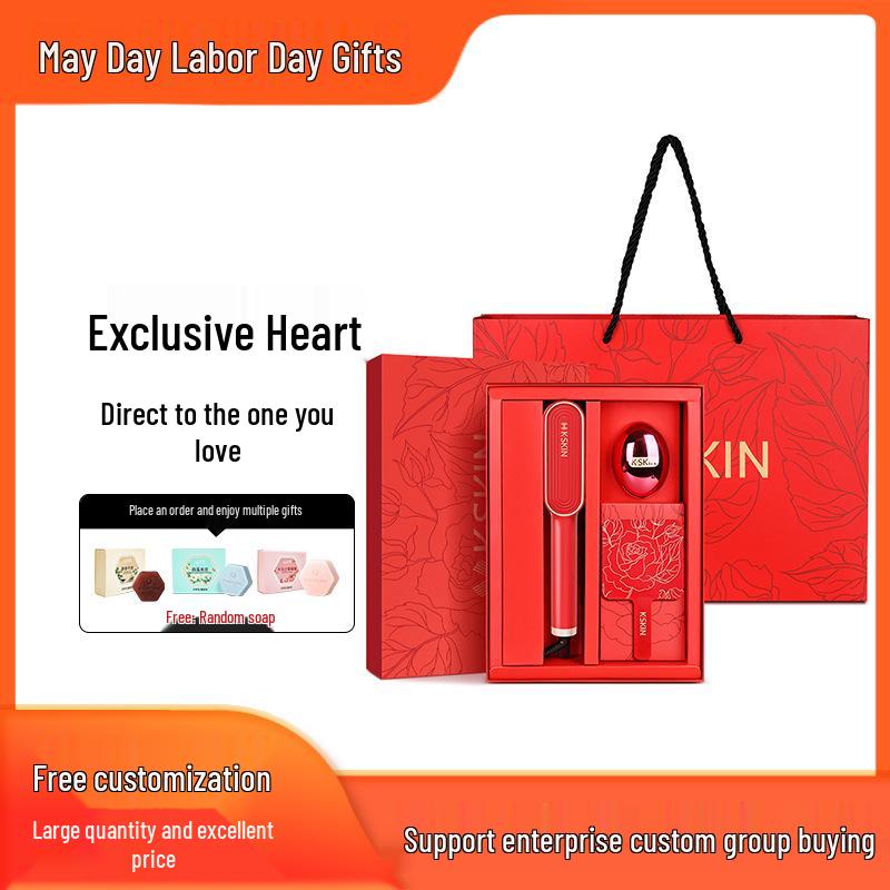

Golden Rice Ionic Straightening Comb & Curling Iron Gift Set - Red Box, Ideal for Home Use & May Day Gift