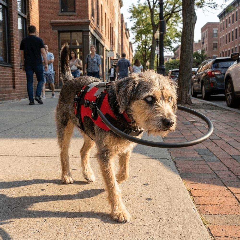 Reflektierender Blindenhund-Sicherheitsstoßfänger Verstellbarer Atmungsaktiver Antikollisionsring Bequemer Sicherheits-Blindenhund-Aufprallring Tägliche Nutzung