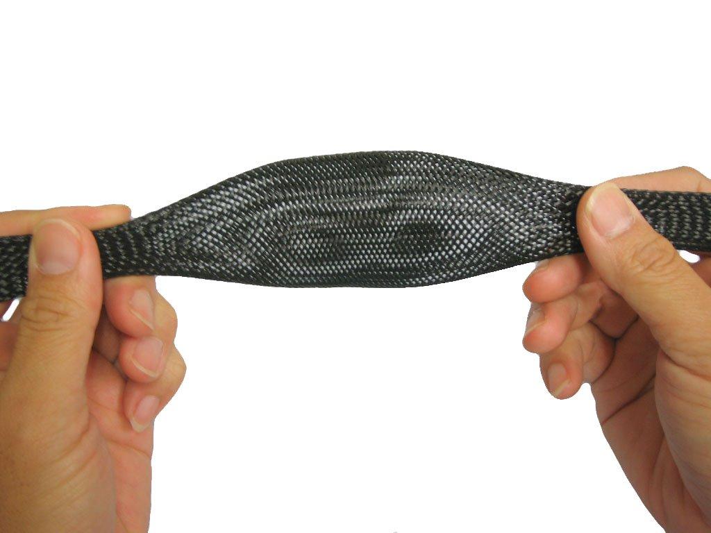 Polyester braided sleeve for cable covering. Inner diameter (normal): approx. 17mm to approx. 45mm. Fold width: 32mm. 20m roll.