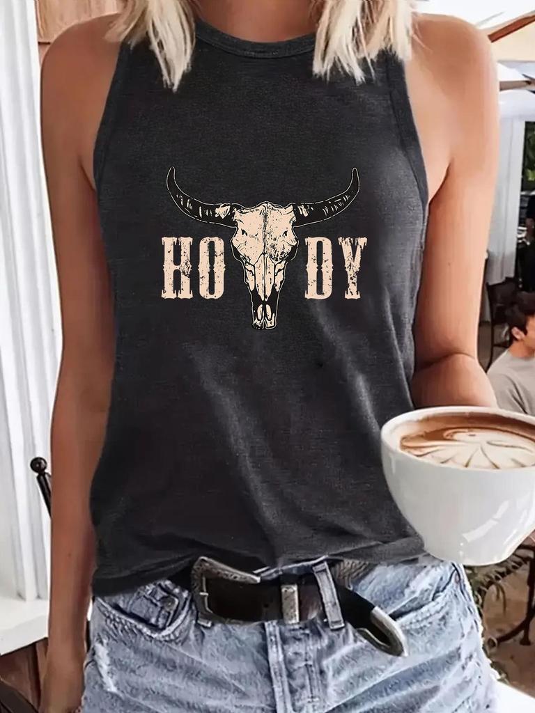 American Style Cow Pattern Women's Loose Tank Top