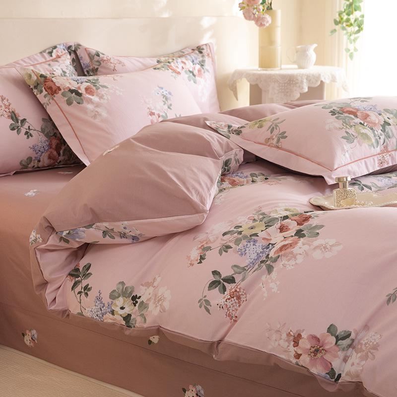 Fresh Orange 100% Cotton Four-Piece Bedding Set - Duvet Cover & Bed Sheet for Student Dorms and Homes