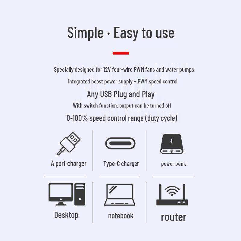 Type-C PWM Speed Controller for 4-Wire Fans In DIY Water Cooling Systems