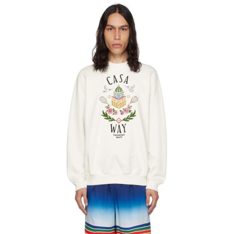Casablanca Print Crew Neck Sweatshirt Couples Regular Fit Casual Top