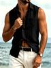 Men's White Linen Sleeveless Button-Down Shirt with Chest Pocket, Breathable Summer Beach Vacation Resort Wear, Casual Holiday Top for Men