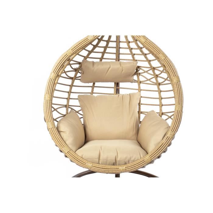 Fauteuil - Rotin synthétique - Structure aluminium - Beige - Charge 120 kg