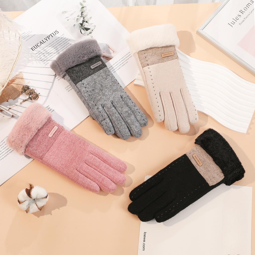 Warm Gloves for Women's Wool Korean Version of Driving Cold proof Plus Velvet Thickened Outdoor Windproof Riding Winter Touch Screen Gloves