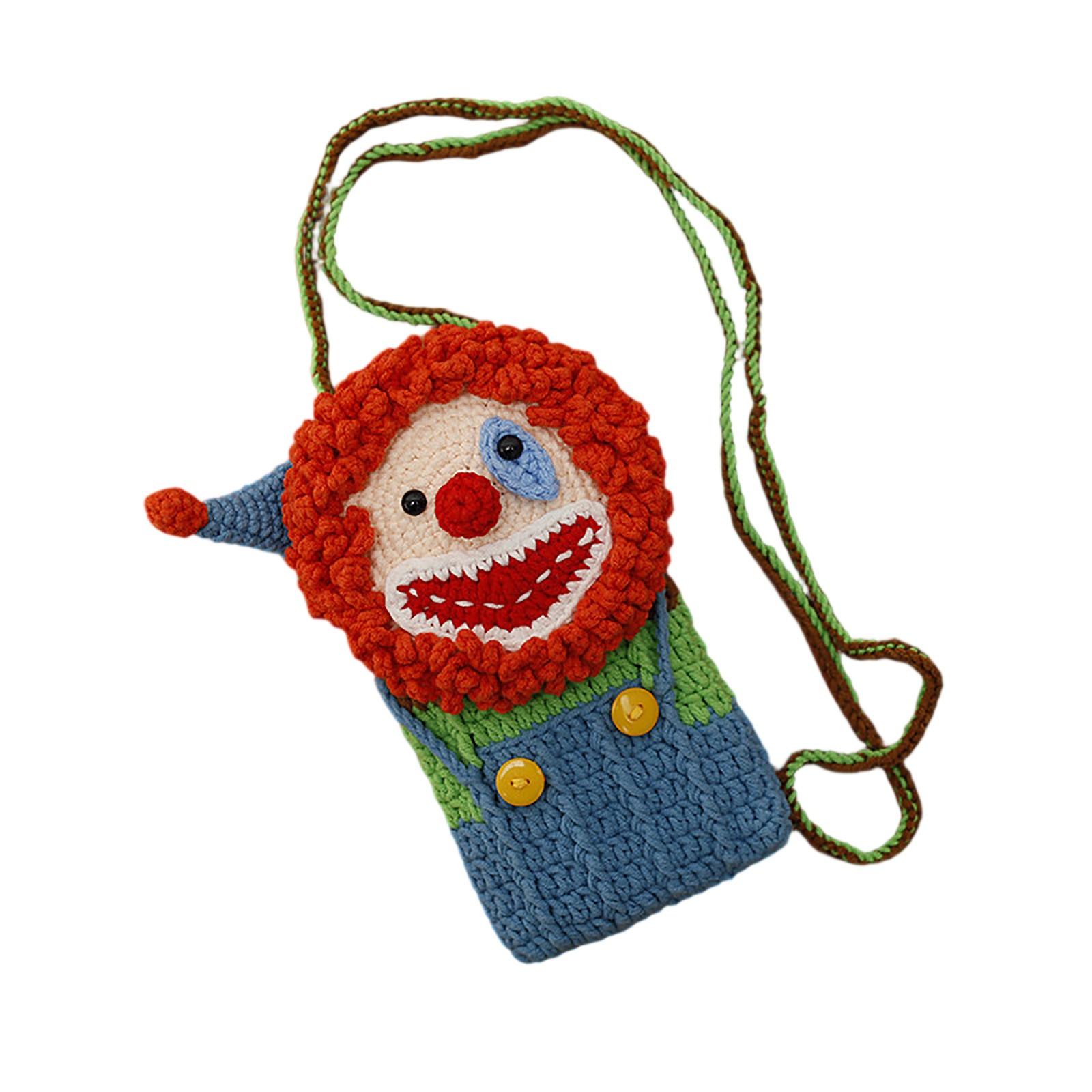 

Creative Handmade Crochet Clown Cartoon Crossbody Phone Bag One Size