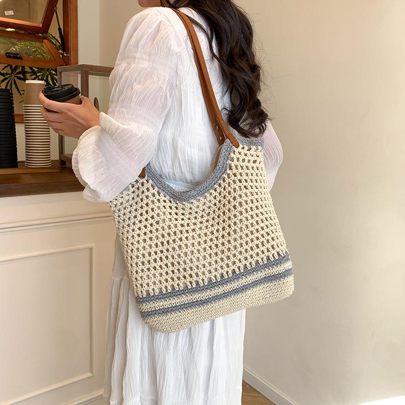 

Сумки ручной работы большой вместимости, женские новые соломенные сумки 2025 года, пляжные сумки через плечо для отпуска, сумки-тоут для поездок на работу серый