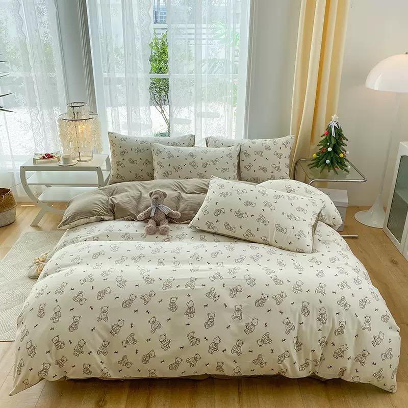 JOYBLISS 4-piece Cartoon Heart-shaped Plant Floral Print Set, Quilt Covers, Bed Sheets and Pillowcases (no Padding), Suitable for Bedroom