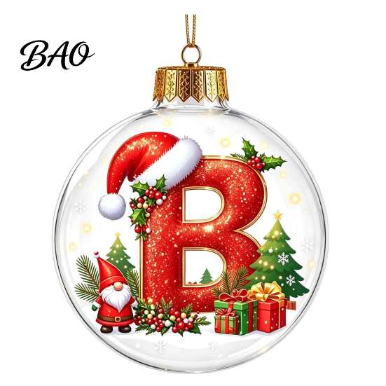 Festive Party Decor Accessories 26?Letter Acrylic Christmas Ball Ornament, 3D Crystal Style Alphabet Tree Ornaments Set Hanging Pendant, Xmas
