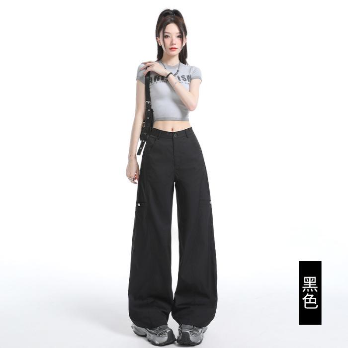 American light gray overalls women's 1116 summer new loose and thin sports quick-drying casual wide-leg pants