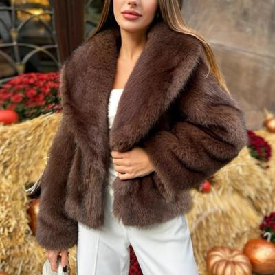 Abrigo grueso de otoño e invierno para mujer de nuevo estilo europeo y americano de imitación de piel, afelpado y cálido