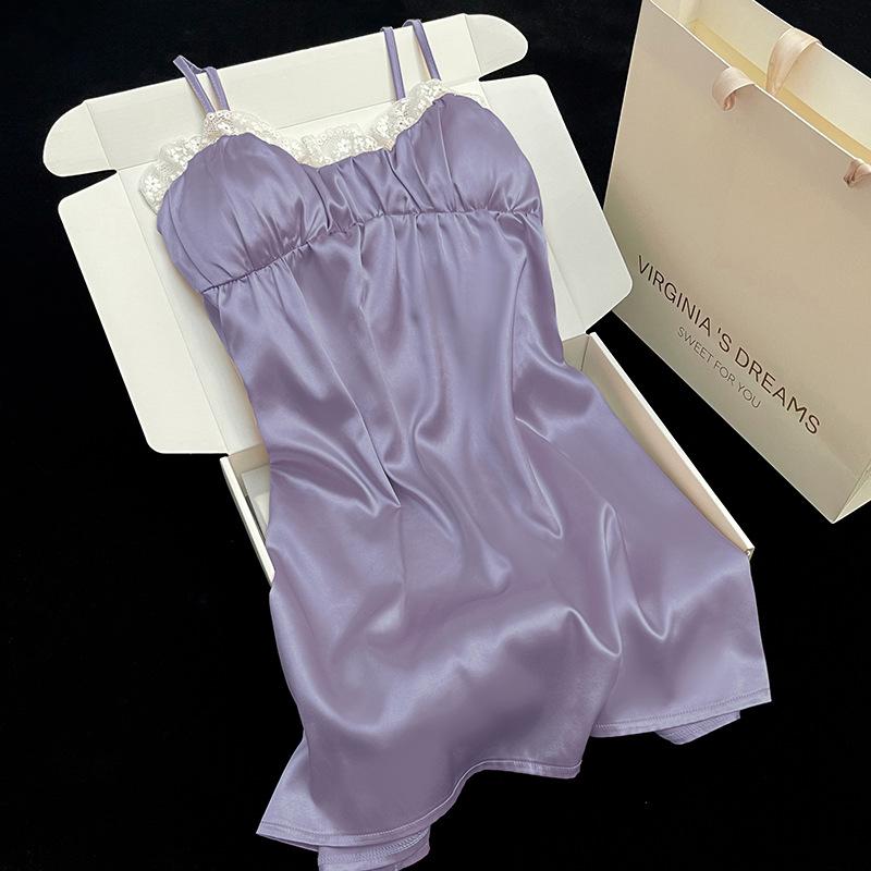 

Princess Style Nightdress Girl Summer Thin Lace Sexy Suspender Pajama Skirt With Chest Pad Advanced Sense 2XL