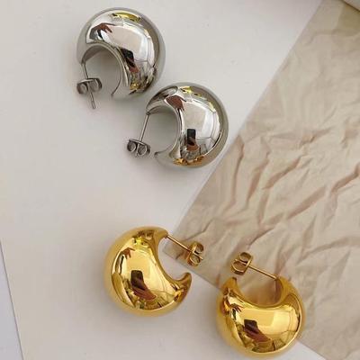 Glossy Semi-Circular Brass Earrings - Stylish High-End Fashion Jewelry for Women