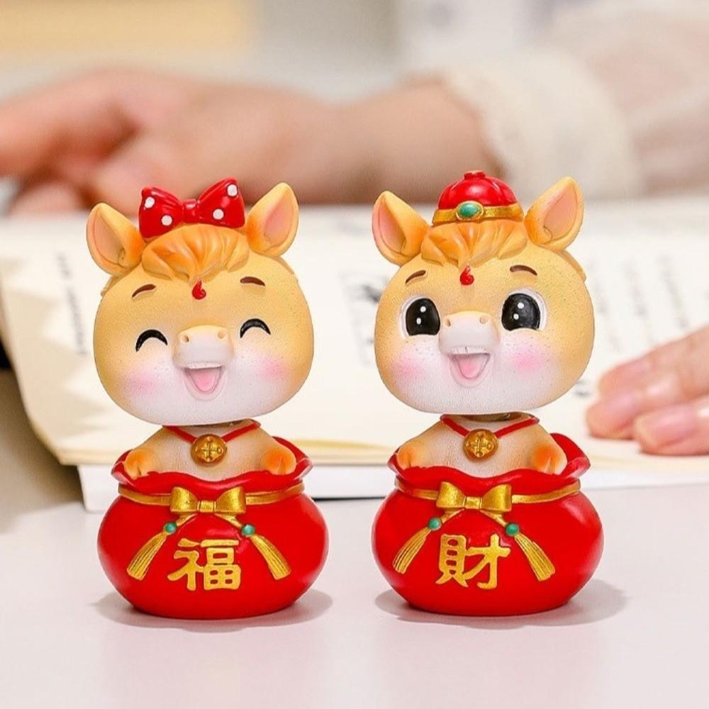 Resin Zodiac Horse Figurines Cute Horse Statue Funny 2026 Horse Year Mascot Spring Festival