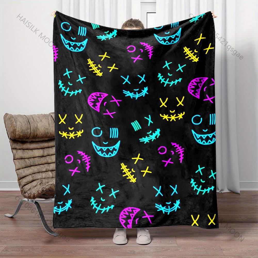 Multiple sizes Neon cartoon smiling faces Blanket Suitable for Home Bedroom Sofa Travel Camping Blanket Various Sizes for Gifts