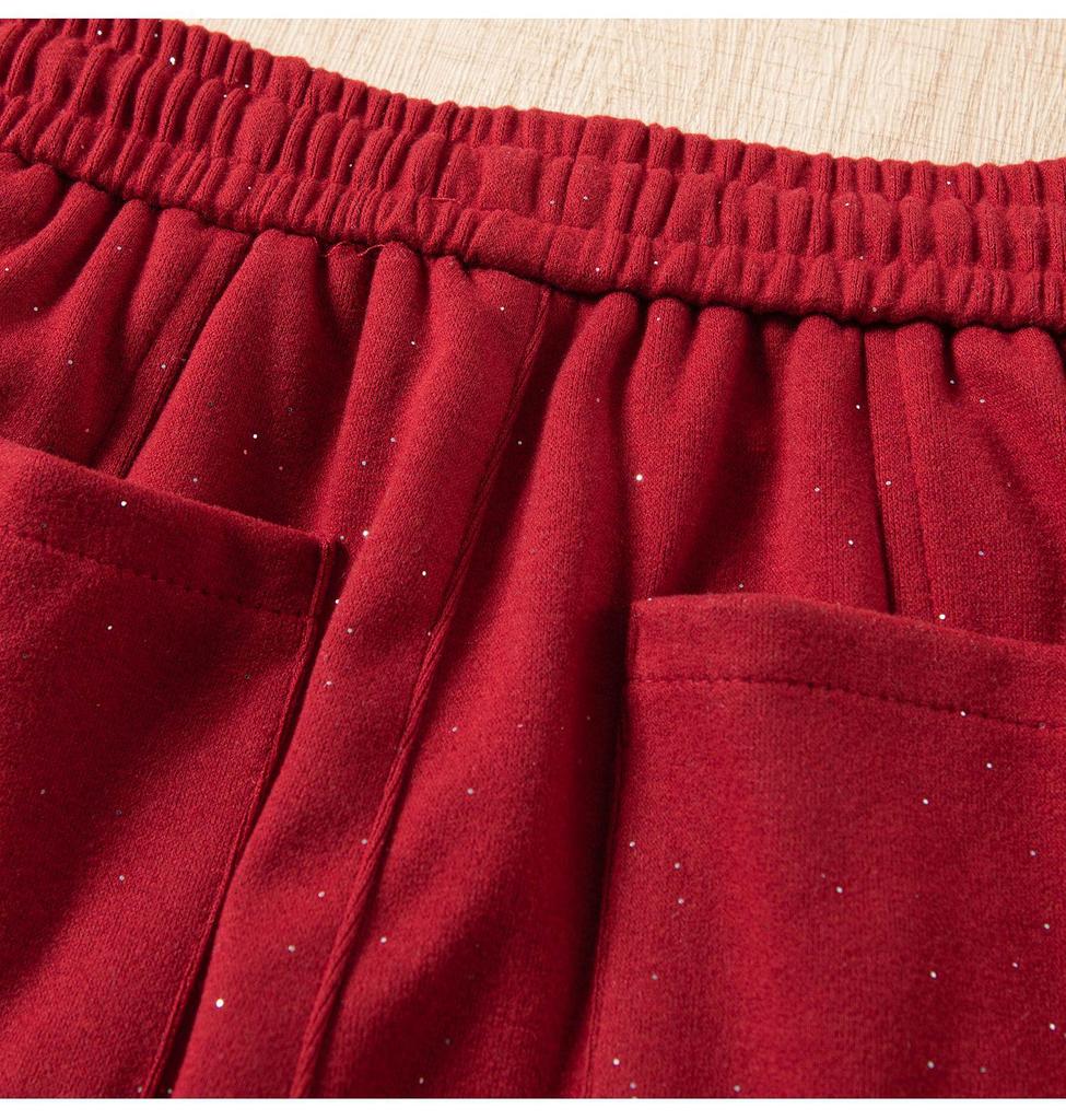 Spring 2026 Red Rhinestone Wide-Leg High-Waist Sweatpants for Women