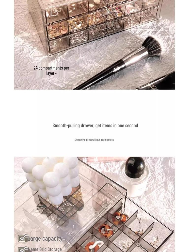 Acrylic Jewelry Storage Box for Earrings, Necklaces, and Accessories with Anti-Oxidation Protection and New Drawer Design