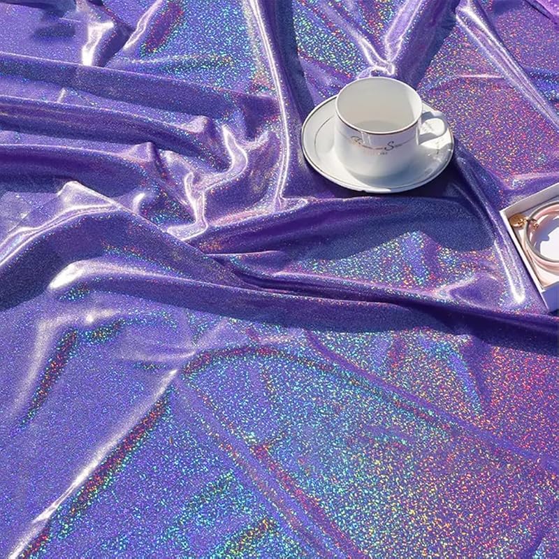 

1 Yard Hologram Spandex, Metallic Foil Stretch Fabric, 4 Way Stretch Spandex, Glitter Sewing Fabric by The Yard, Purple Lame Fabric, 39”x59” 1 yard