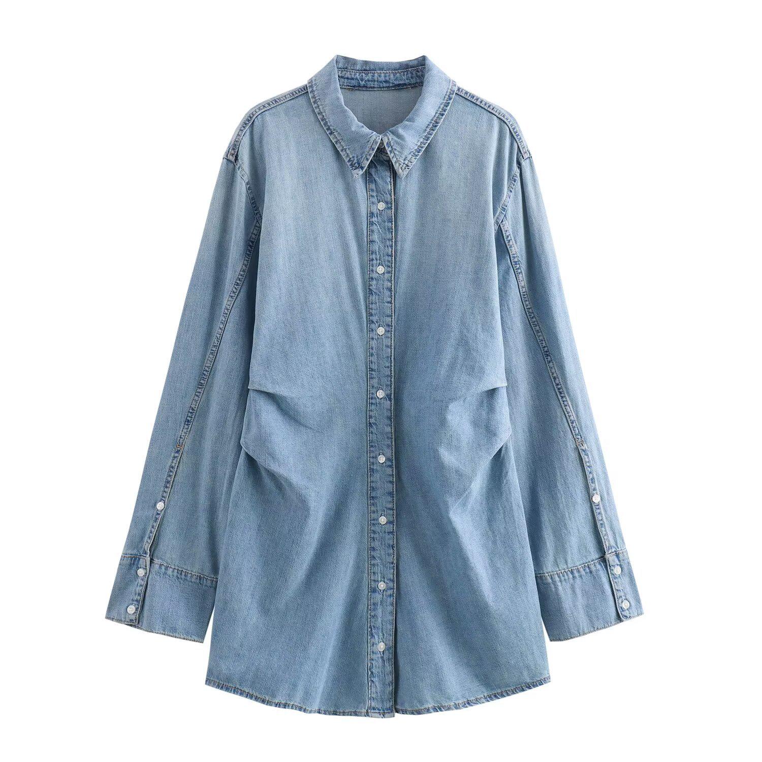 

2025 Весеннее женское приталенное джинсовое платье-рубашка: Подчеркивающий талию и универсальный L светло-синий