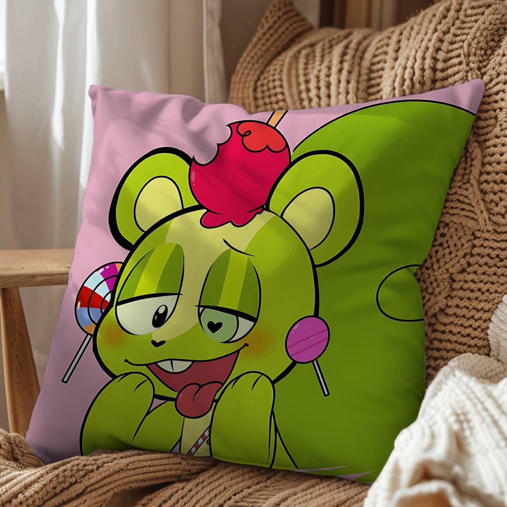 Green Cute Happy HTF Tree Friends Pillow Case Square DoubleSided Printing Short Plush Sofa Cushion Cover Bedroom Bedside Pillow