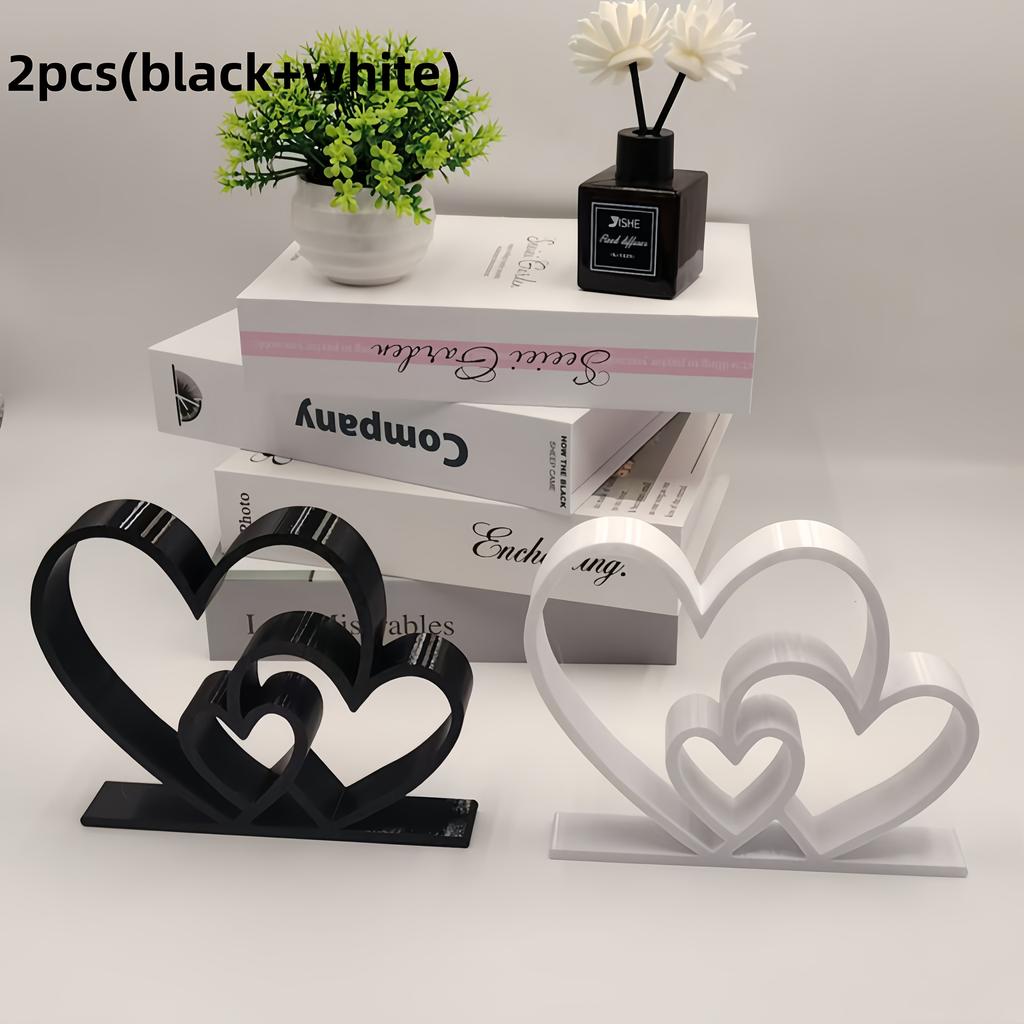 2pcs Romantic Couple Statues - Minimalist Heart-Shaped Matching Figures, Plastic Love Sculptures Suitable for Home Decor, Wedding, Anniversary Gifts