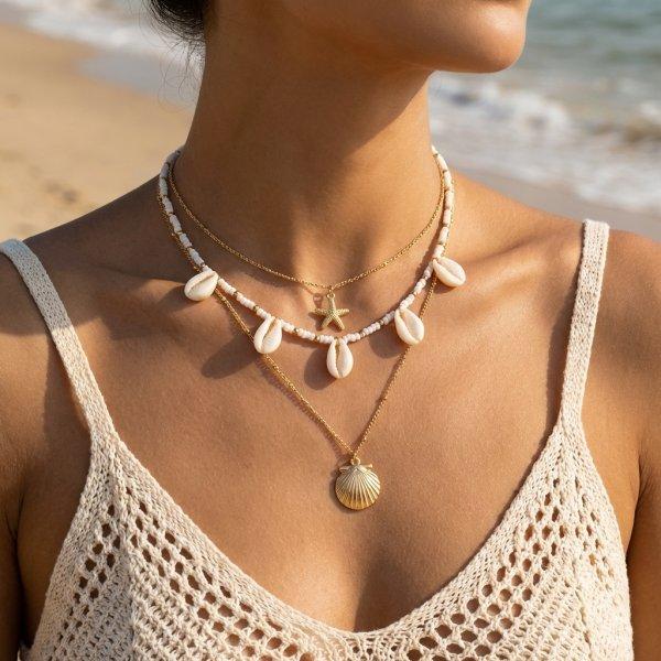 5Pcs/Set Boho Starfish Shell Elastic Bracelet for Women Stackable Imitation Pearl Heishi Beads Bracelet Beach Jewelry Gift