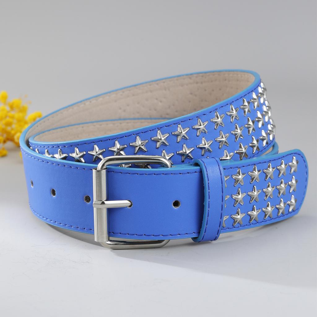 Women'S Studded Punk Pentagram Babes Heavy Industry Jeans Belt Embellished Wide Belt