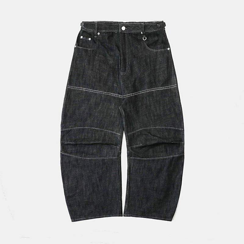 

South korea Badblood American vintage Washed Distressed Jeans Women Niche Casual Loose Wide Leg Machete Pants Washed Black M