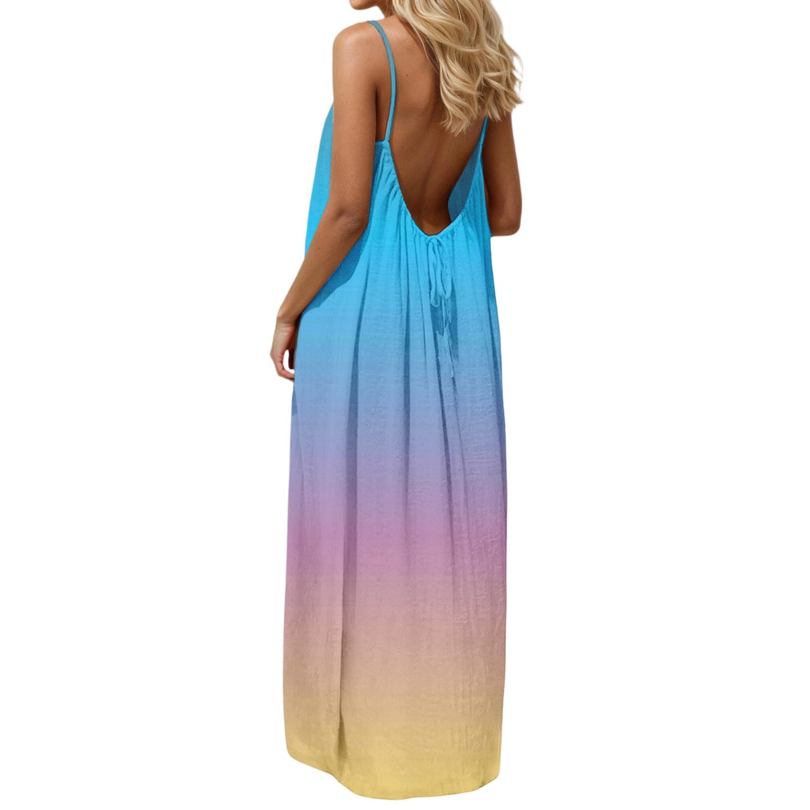 Women s casual fashion gradient print dress L синий