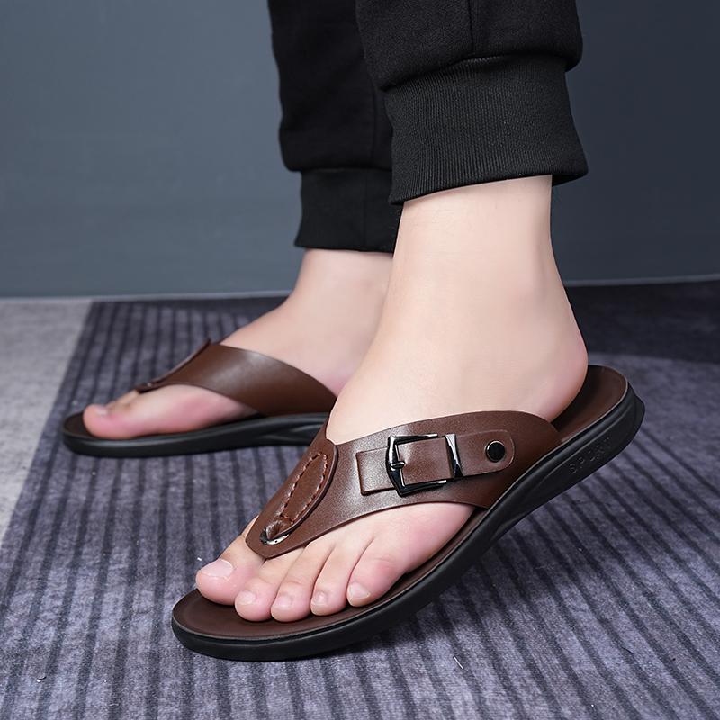 Men Black Slippers Simple Flats Flip Flops Summer Brown White Open Toe Sandals Outdoor Beach Shoes Plus Size 46 47 48