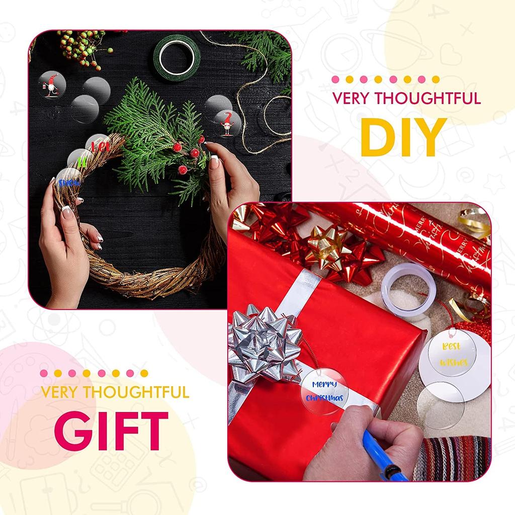 100/200PCS 1 Inch Acrylic Blanks Christmas Ornament Clear Acrylic Round Discs Acrylic Sheet Panel for DIY Craft Holiday Supplies