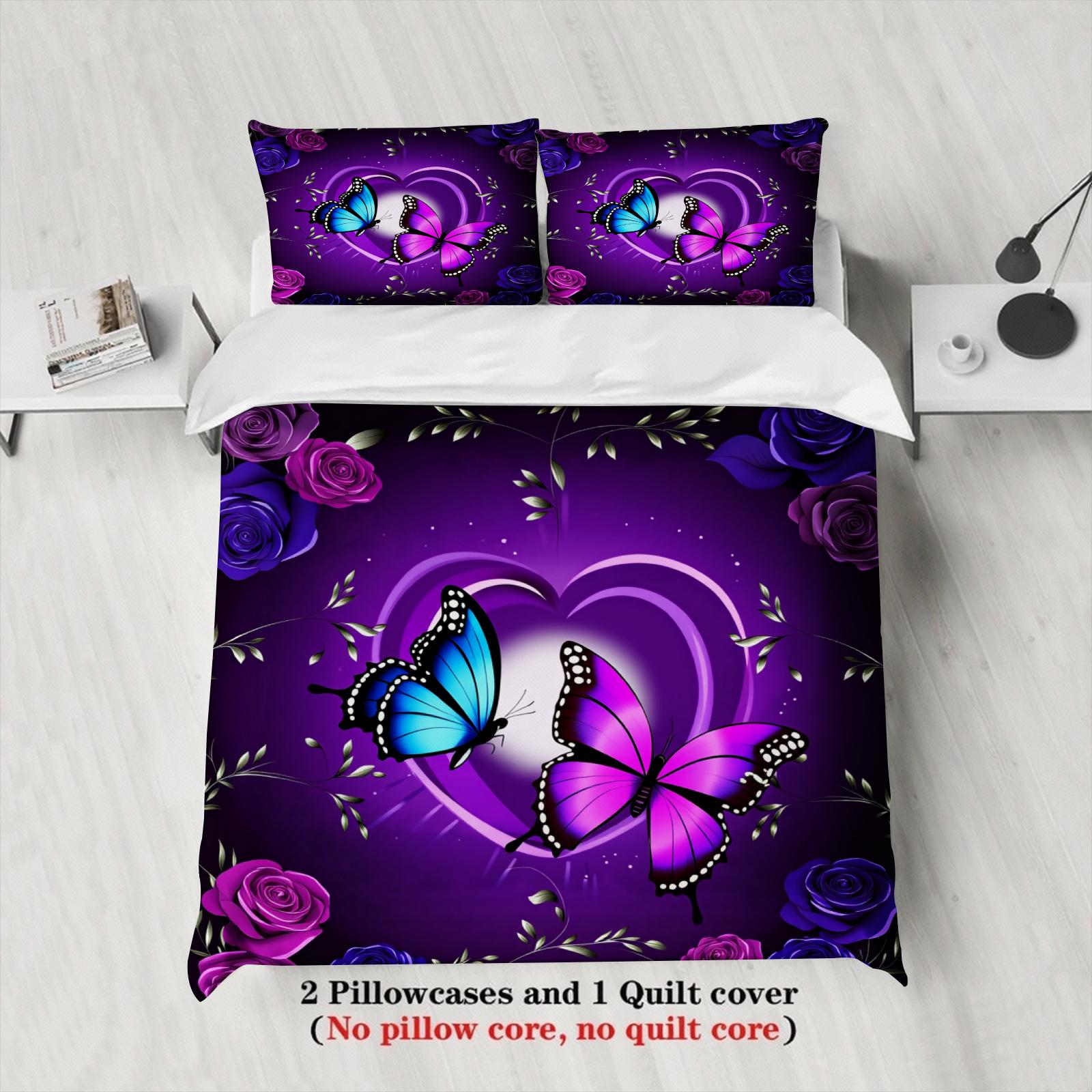 

Fashion Purple Butterflies Duvet Cover Set (No Filling) Soft Bedding Set Single Twin Queen Size For Adult Bedroom Decor Gift Eusingle135x200cm