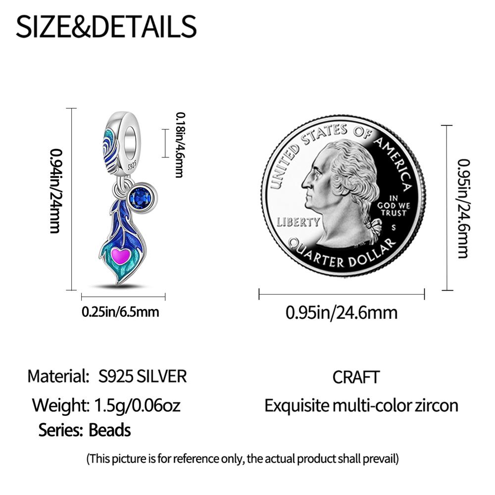 Original Charms  Copper Blue Feather Beads Fit Charms Plata  Bracelets For Women Women Jewelry Making Diy