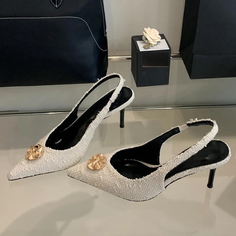 

Eilyken Spring Metal Decoration Slingback Women Pumps Elegant Sexy Thin Heels Dress Party Mules Shoes Sandals Mujer 35