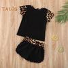 2Pcs Leopard Print Outfit for Baby Girl Summer Short Sleeve Pocket Round Neck Top Shorts Cute Sisters Matching Suit for Daily Wear Photography Parties