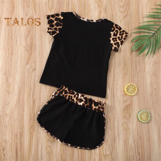 2Pcs Leopard Print Outfit for Baby Girl Summer Short Sleeve Pocket Round Neck Top Shorts Cute Sisters Matching Suit for Daily Wear Photography Parties