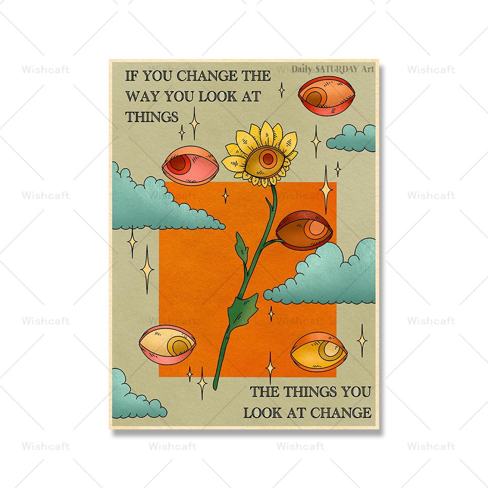 Vintage Print Artwork Hippie Your Self Quote Wall Art Canvas Painting 70s Retro Color Poster Girly Bed Room Home Decor Pictures