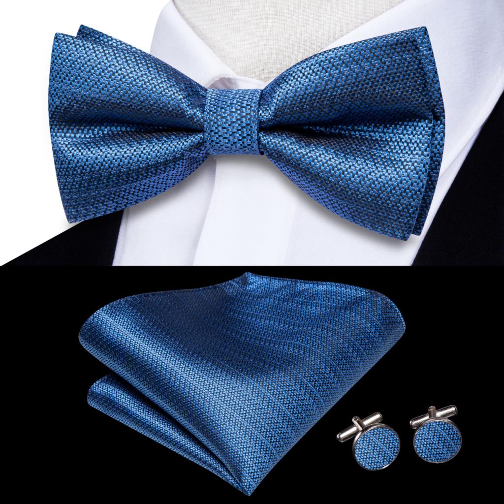 Hi-Tie Gestreifte Schwarz Rot Herren Fliege Einstecktuch Manschettenknöpfe Vorgebundene Seide Schmetterlingsknoten Fliege für Herren Business Party Großhandel