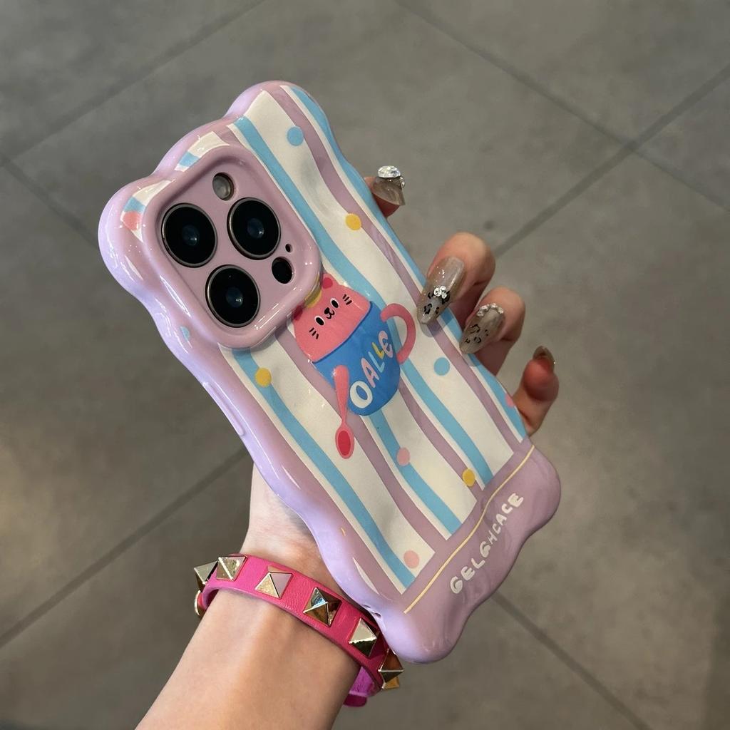 Polka Dot Striped Cat Is Suitable for Apple 17/16pro Mobile Phone Case 14 Wavy Clouds 13 Fine Holes 15 Three-dimensional 12 Soft