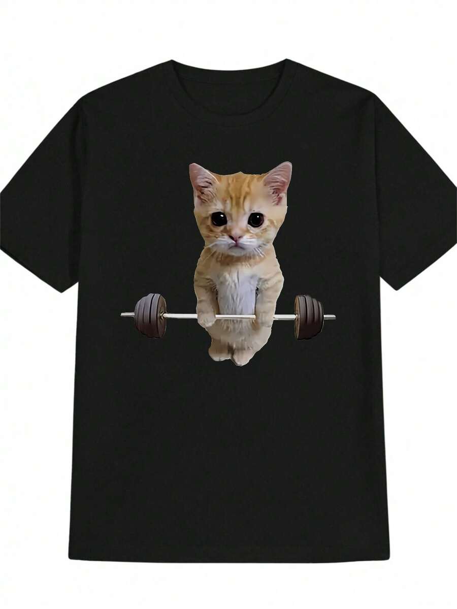 

Unisex S Funny Gym Cat Graphic T-Shirt XXXL
