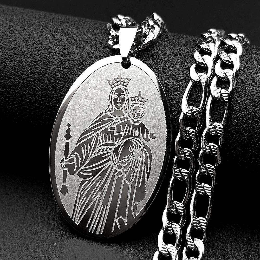 Ovales Medaillon Jungfrau Maria Anhänger Halskette für Damen Herren Edelstahl Goldfarbe Katholisch Unsere Liebe Frau vom Berg Karmel Kette Schmuck