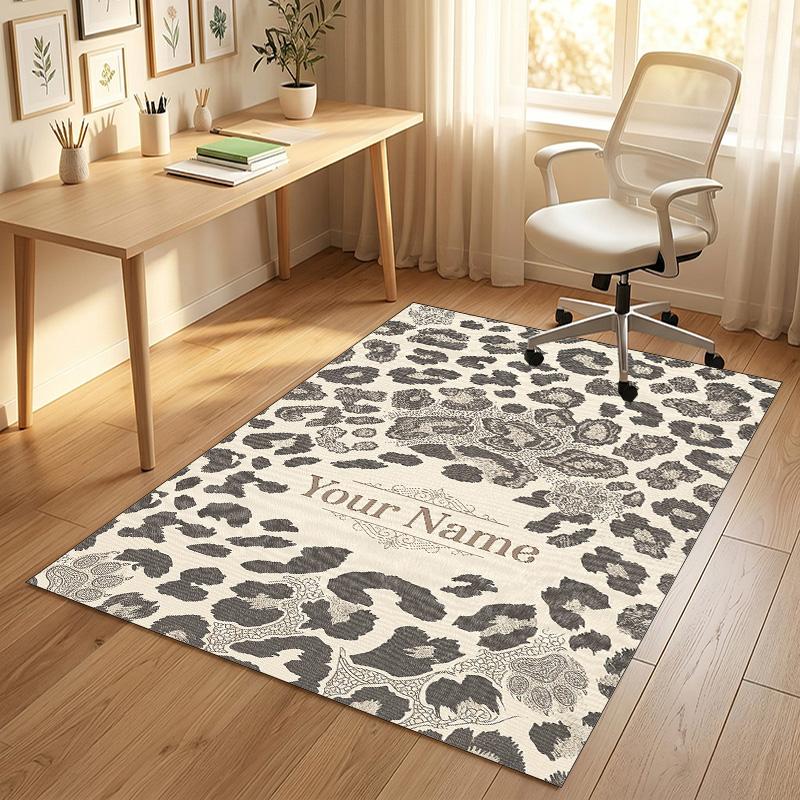 Leopard Ornate Theme Soft Crystal Velvet Rug Custom Name & Text Print Non Slip Floor Rug for Bedroom Living Room