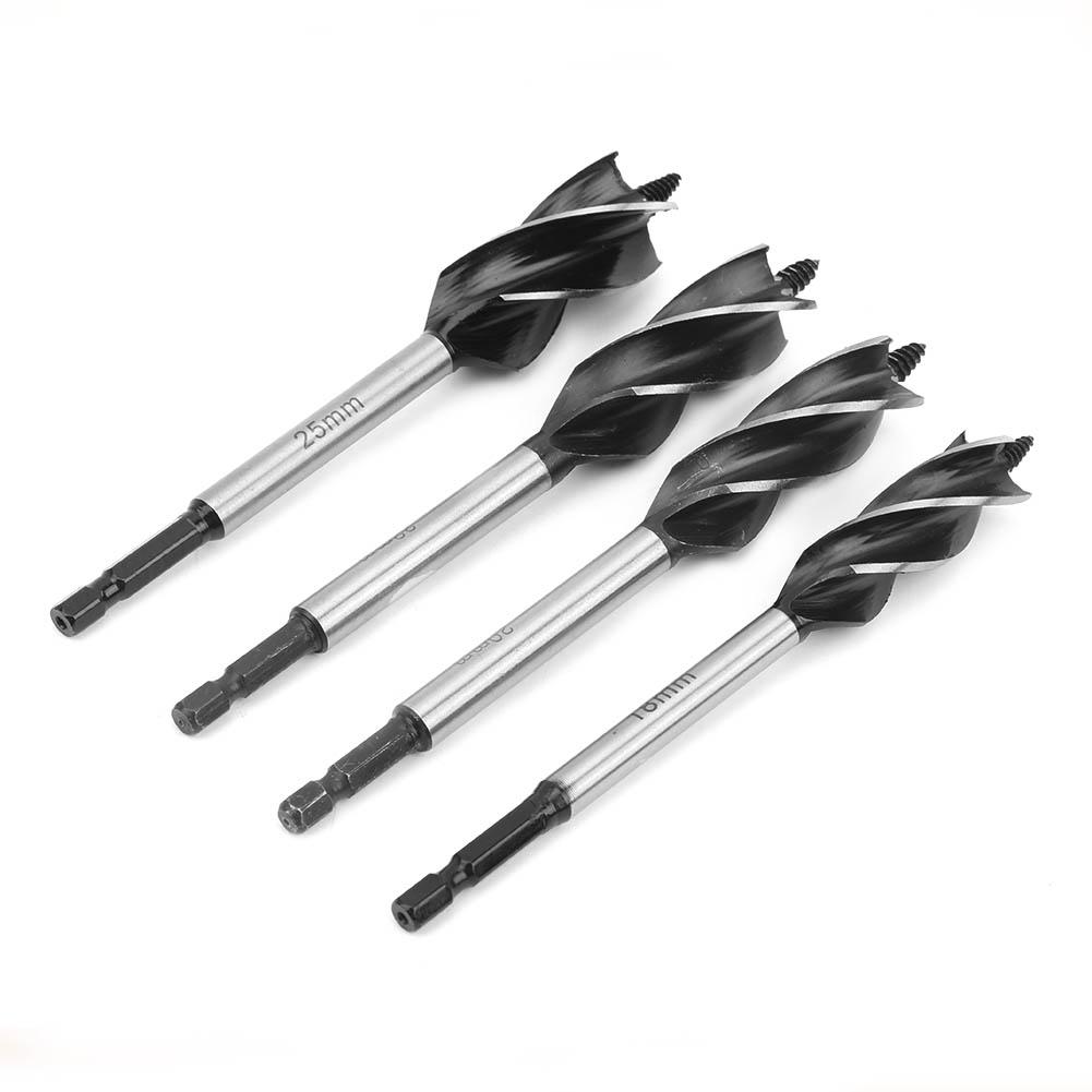 

4 шт. шнековые сверла для резки дерева, кольцевая пила для рассверливания, спиральное сверло, четырехлезвийный шестигранный хвостовик 1825 мм