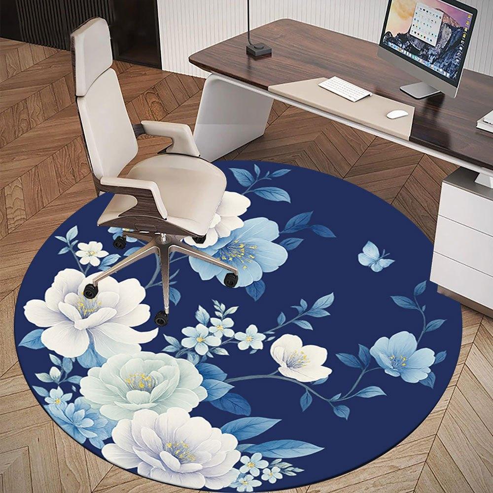Blue and White Floral Pattern Ceramic PlateRound Non-Slip chair mat chair carpet for office Rugs for Office Decor Gift For Valentine's Day Mother's Da