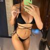 2 Colors Wrinkled Halter Strappy Wrap Around Bikini Set Female Swimsuit Women Swimwear Two-pieces Bather Bathing Suit