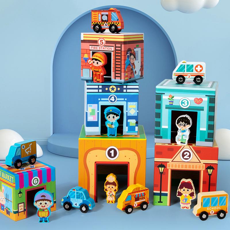 

Wooden City Playset With Vehicles And Character Building Blocks Kids Early Education Educational Toys City Building Blocks